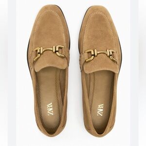 Zara Tan Loafers with Gold Accent